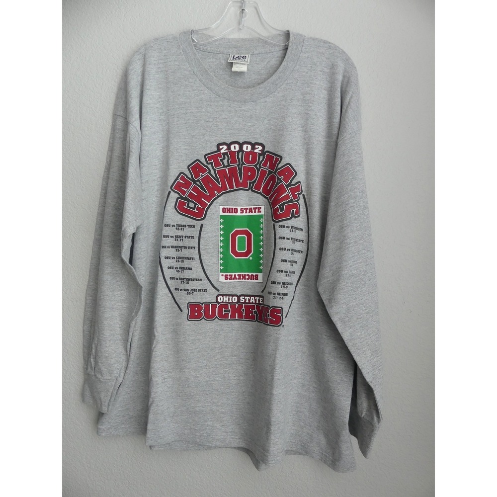 Vtg Ohio State Buckeyes 2002 National Champions Gray‎ Long Sleeve Shirt XL Lee